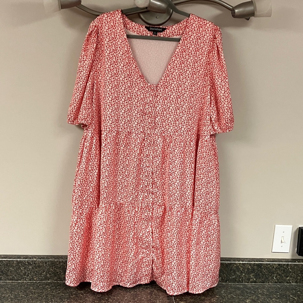 Davi & Dani lined silky tiered dress 2x  red and white